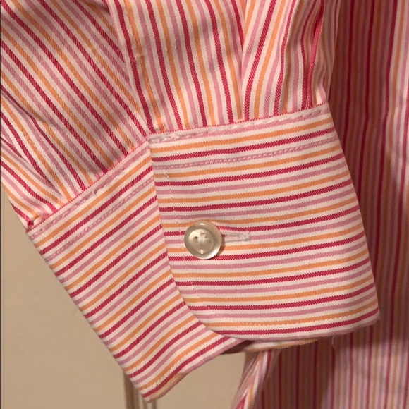 NEW LANDS-END STRIPED POPLIN BUTTON DOWN SHIRT CAREER BLOUSE CANDY PASTEL POLO - Picture 5 of 5